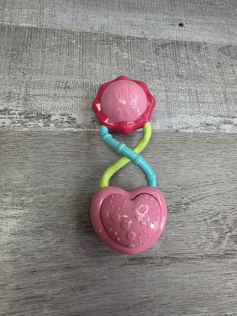 Bright Starts Baby Rattle Pink Heart Flower Mutlicolored Beads g63d